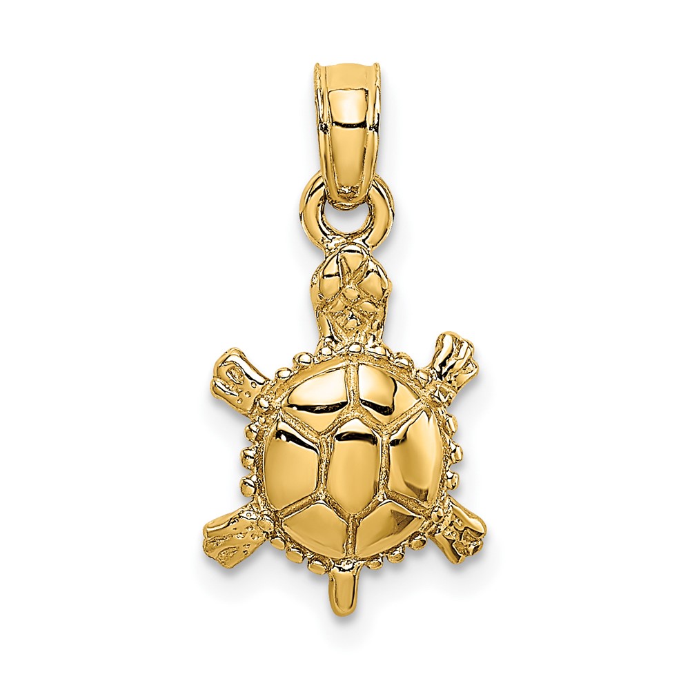 14K 3-D Polished Land Turtle Charm (K6611)