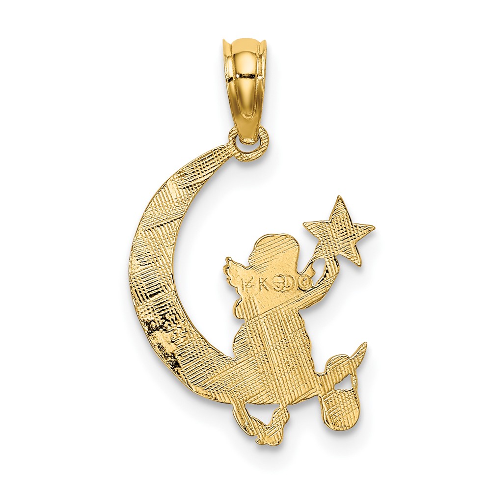 14K Angel Holding a Star on a Half Moon Charm (K6615)