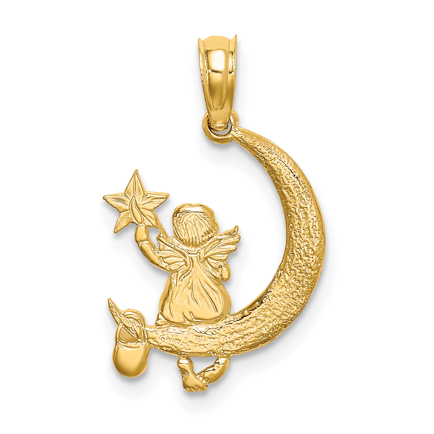 14K Angel Holding a Star on a Half Moon Charm (K6615)