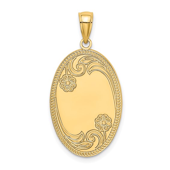 14K Floral Oval with Engravable Center Charm