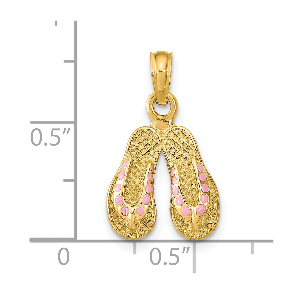 14k  3D W/ Pink Enamel Double Flip-Flop Charm (K6664)