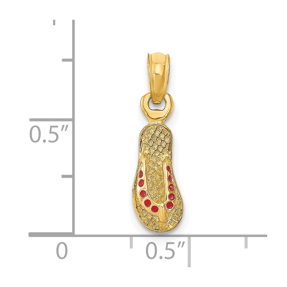 14k  3D W/ Red Enamel Single Flip-Flop Charm (K6676)