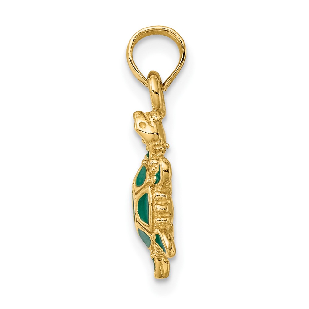 14K Green Enamel 3-D Land Turtle Charm (K6686)