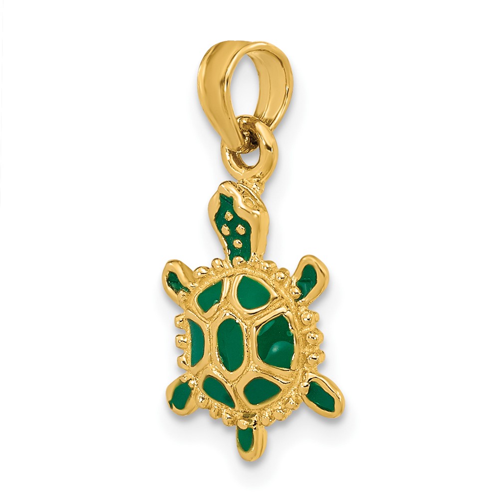 14K Green Enamel 3-D Land Turtle Charm (K6686)