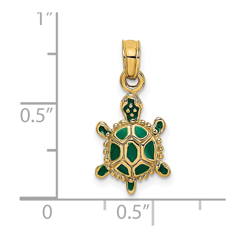 14K Green Enamel 3-D Land Turtle Charm (K6686)