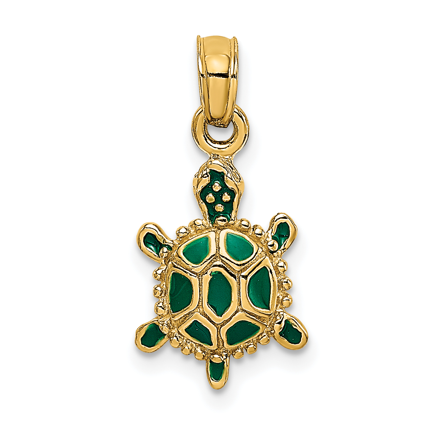 14K Green Enamel 3-D Land Turtle Charm (K6686)