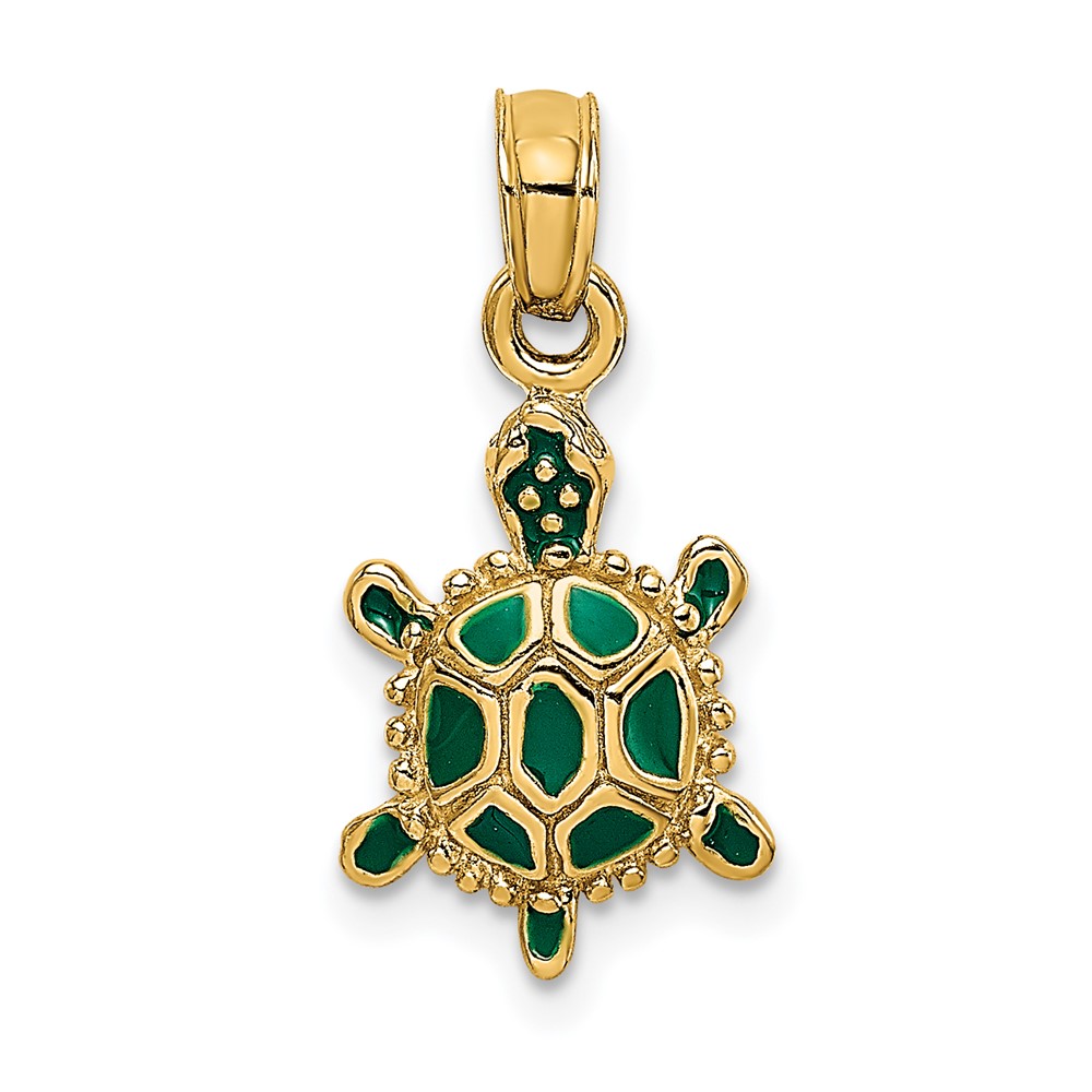 14K Green Enamel 3-D Land Turtle Charm (K6686)