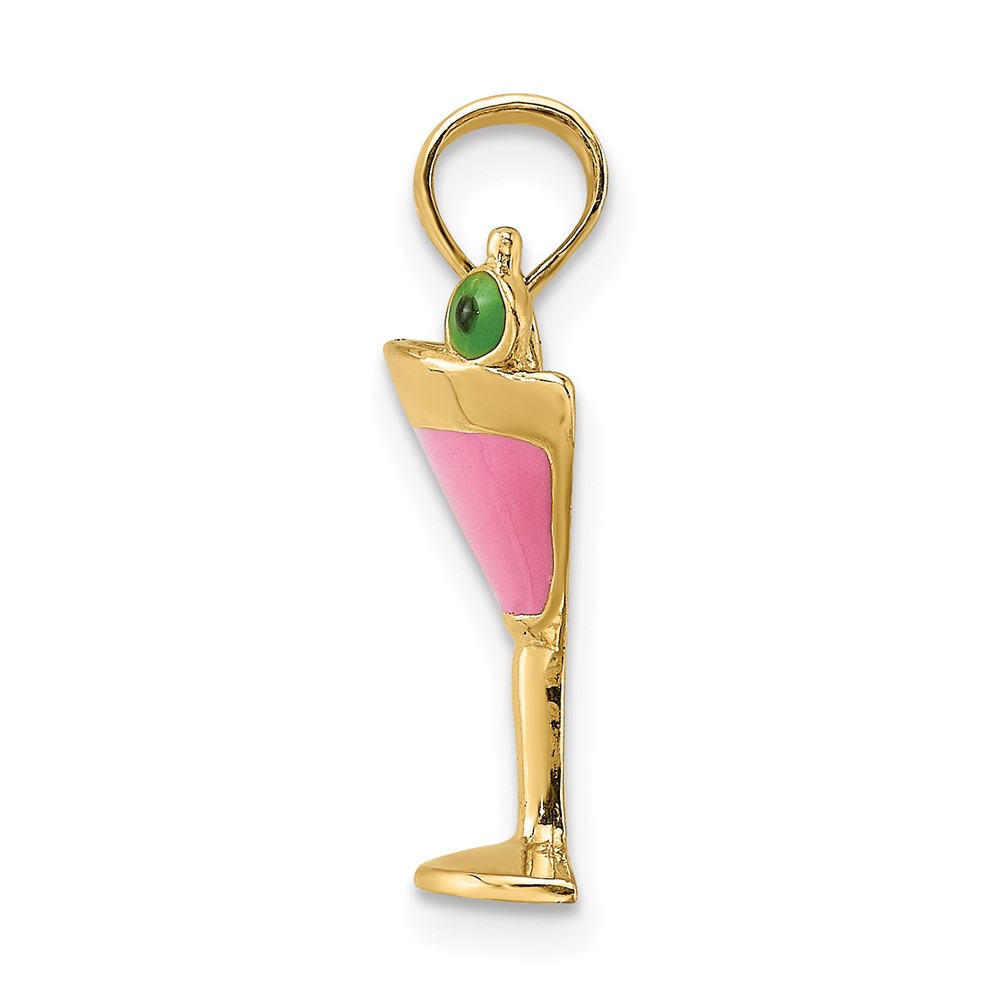 14K Pink Enameled Cosmo Martini w/Olive Charm (K6700)