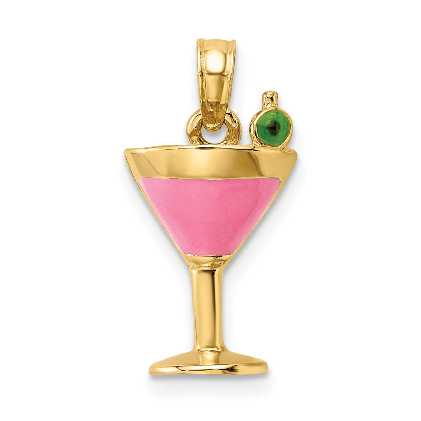 14K Pink Enameled Cosmo Martini w/Olive Charm (K6700)