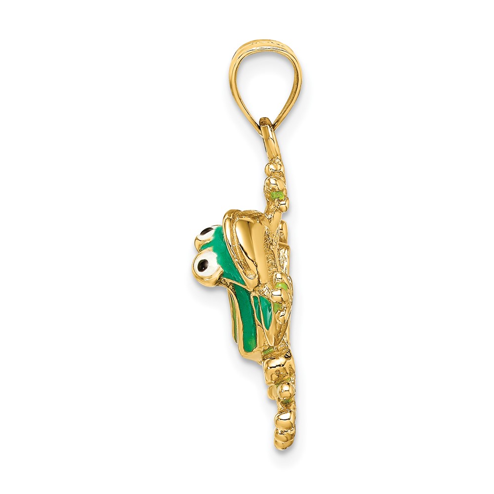 14K Green Enameled 2-D Frog Charm (K6713)