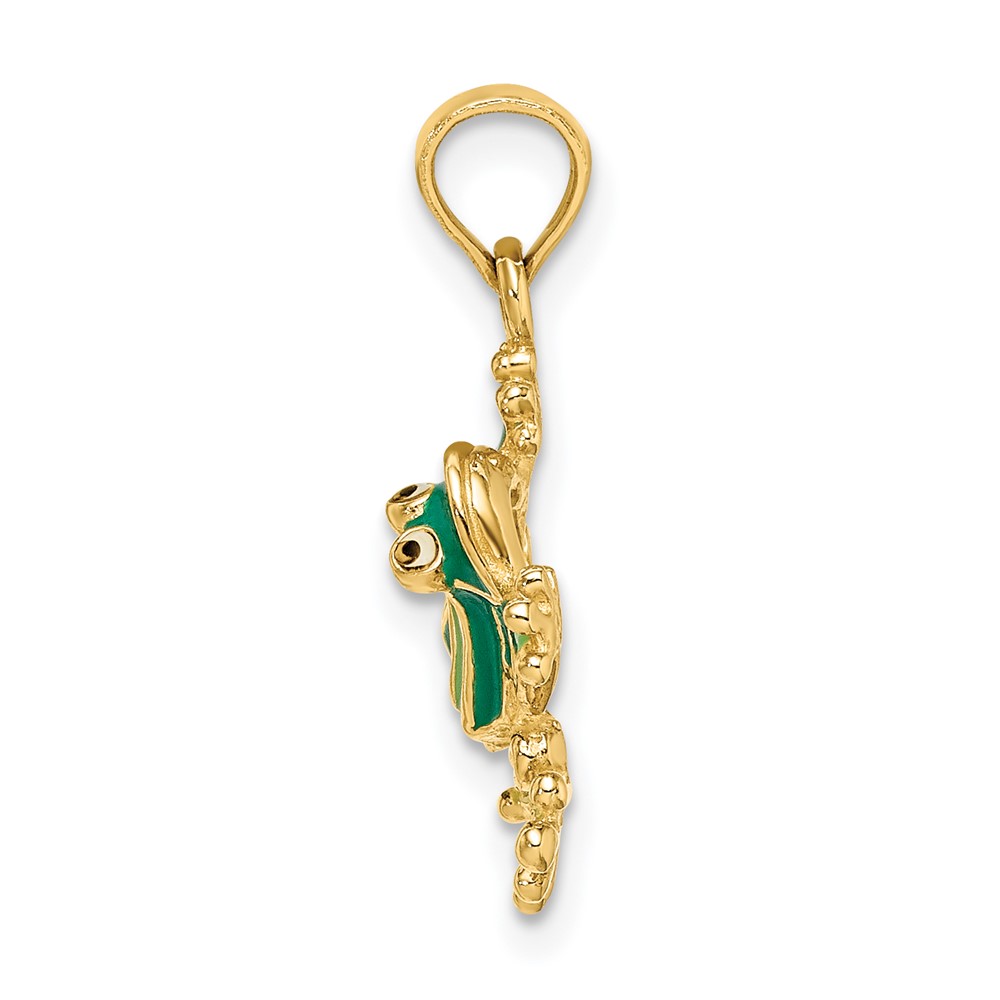 14K Green Enameled 2-D Small Frog Charm (K6715)