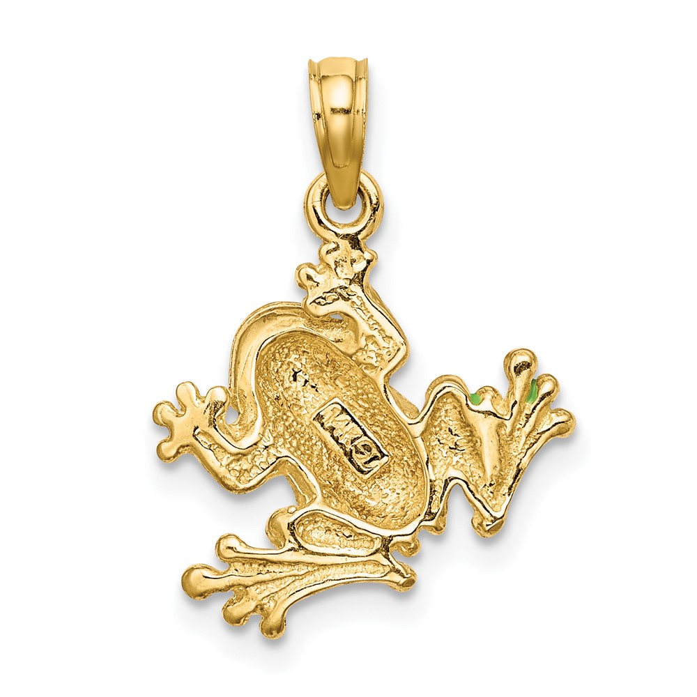 14K Green Enameled 2-D Small Frog Charm (K6715)
