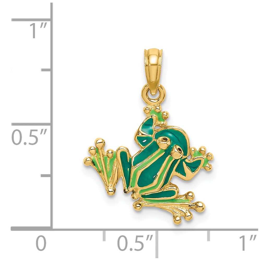 14K Green Enameled 2-D Small Frog Charm (K6715)