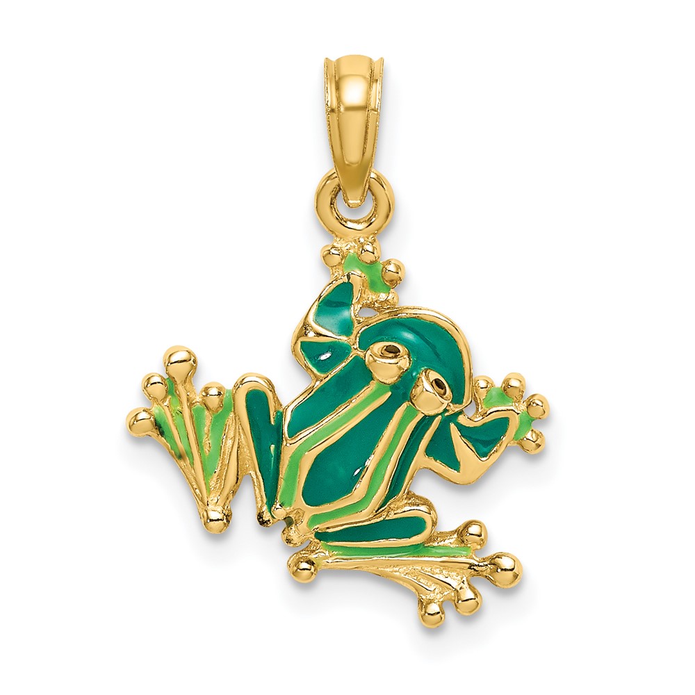 14K Green Enameled 2-D Small Frog Charm (K6715)