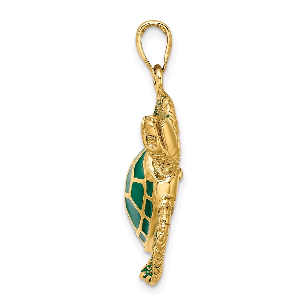 14K 3-D Green Enamel Large Sea Turtle Charm (K6717)