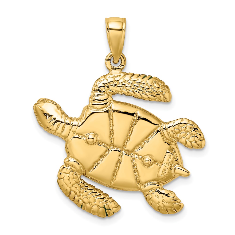 14K 3-D Green Enamel Large Sea Turtle Charm (K6717)