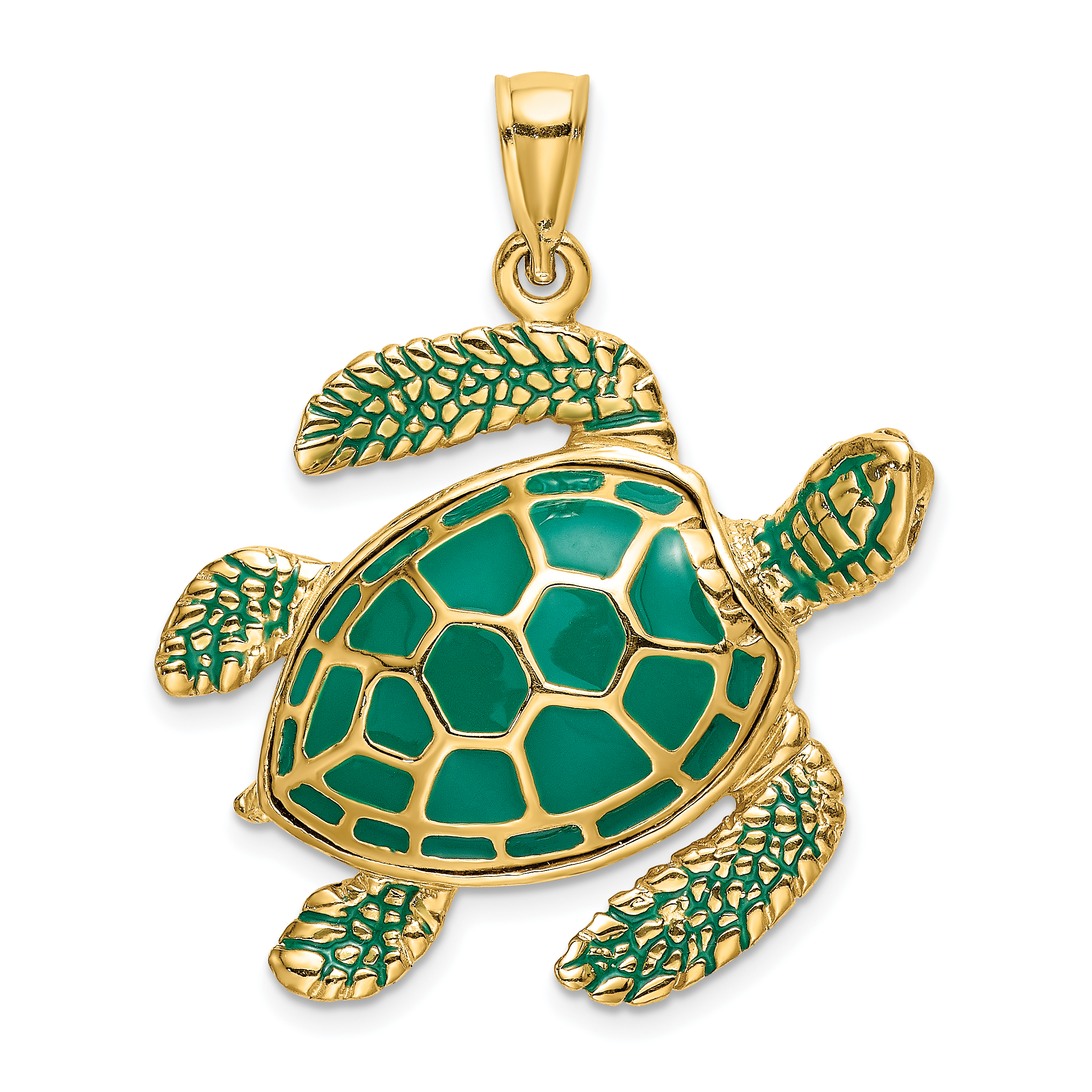 14K 3-D Green Enamel Large Sea Turtle Charm (K6717)