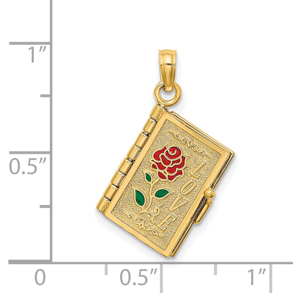 14K Enameled 3D Moveable LOVE Flower Book Pendant (K6727)