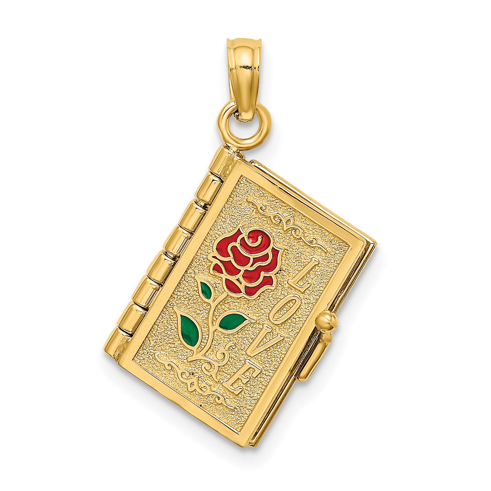 14K Enameled 3D Moveable LOVE Flower Book Pendant (K6727)