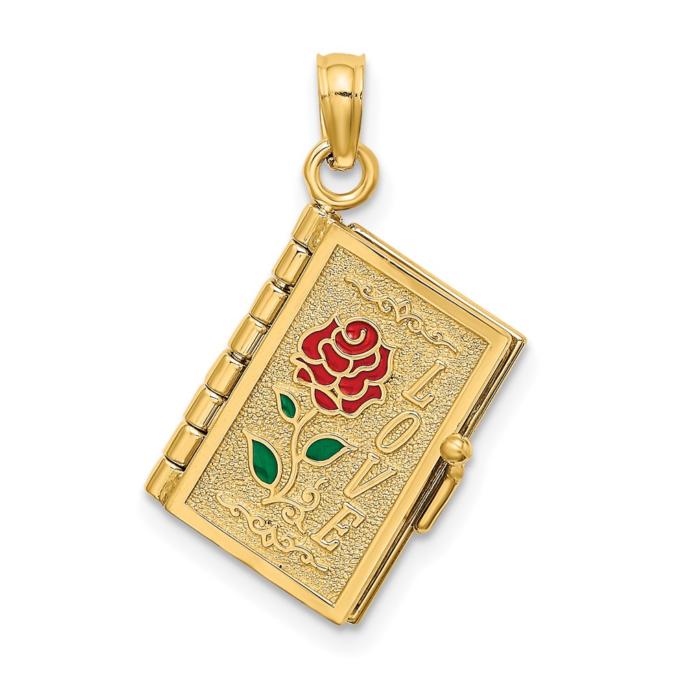14K Enameled 3D Moveable LOVE Flower Book Pendant (K6727)