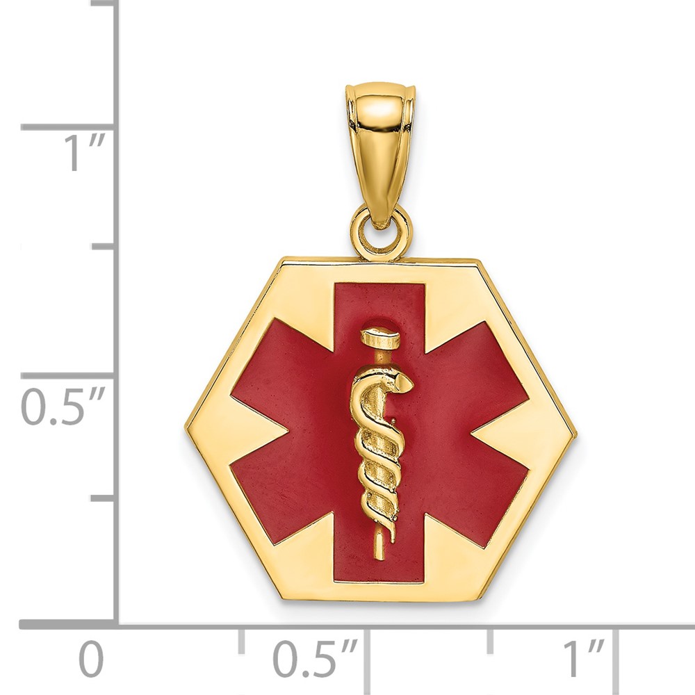 14K Enameled Textured Back Caduceus Medical Disc (K6732)