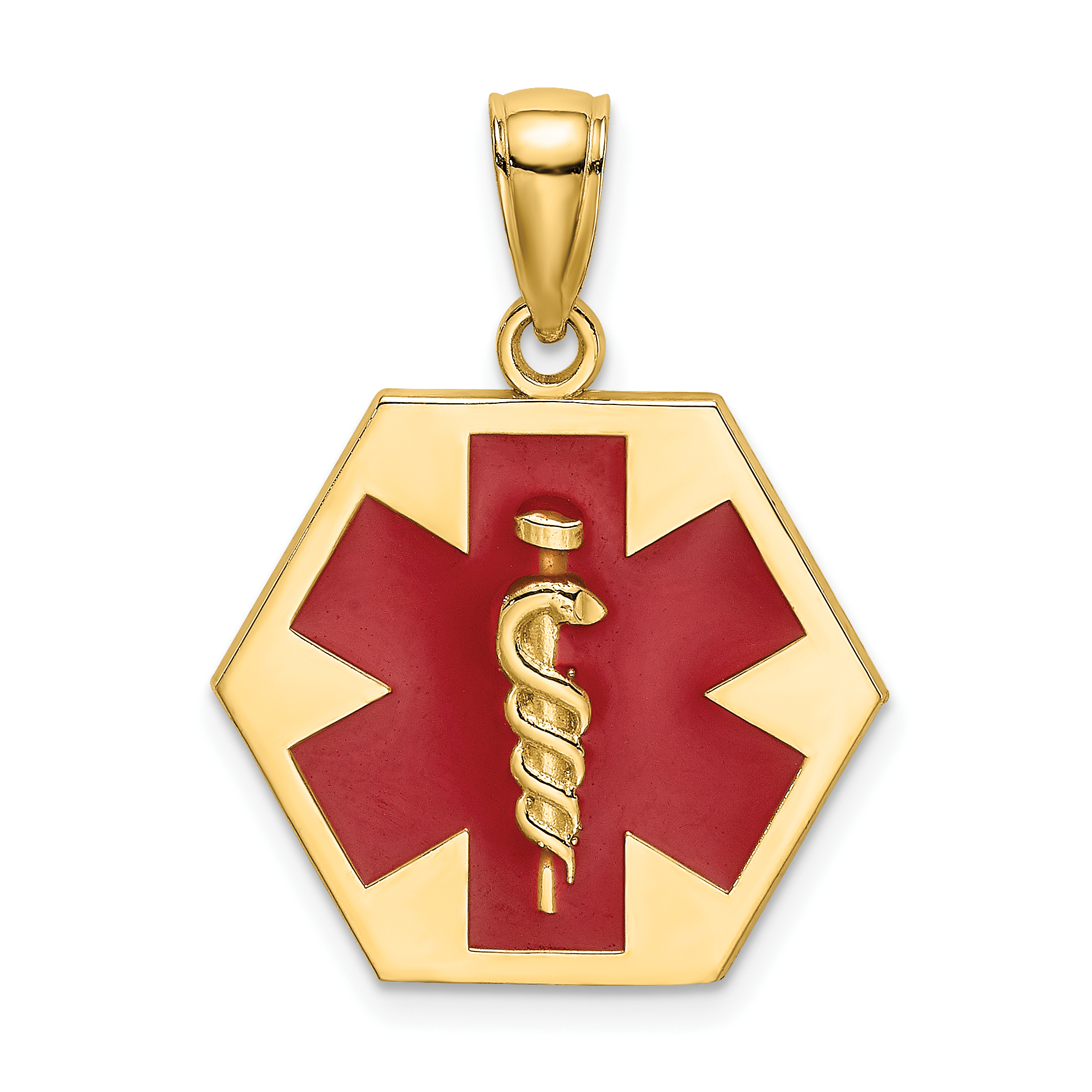 14K Enameled Textured Back Caduceus Medical Disc (K6732)