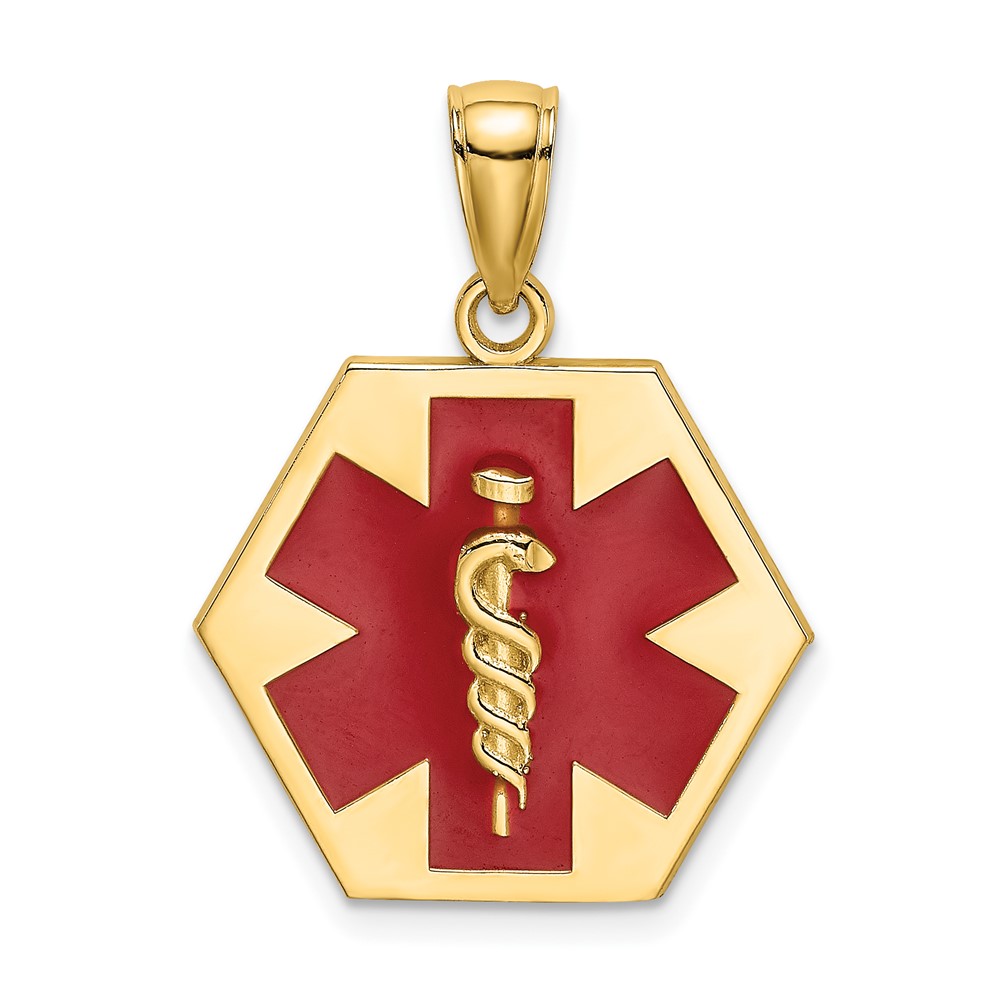 14K Enameled Textured Back Caduceus Medical Disc (K6732)