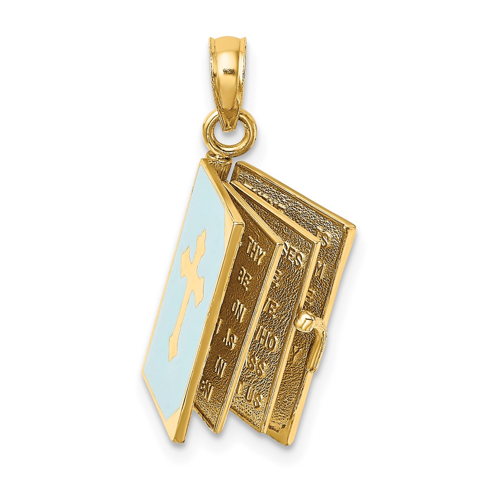 14K 3-D Blue Enamel Bible Book w/ Moveable Pages Charm (K6733)