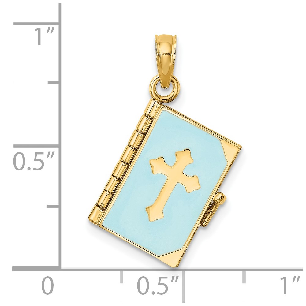 14K 3-D Blue Enamel Bible Book w/ Moveable Pages Charm (K6733)