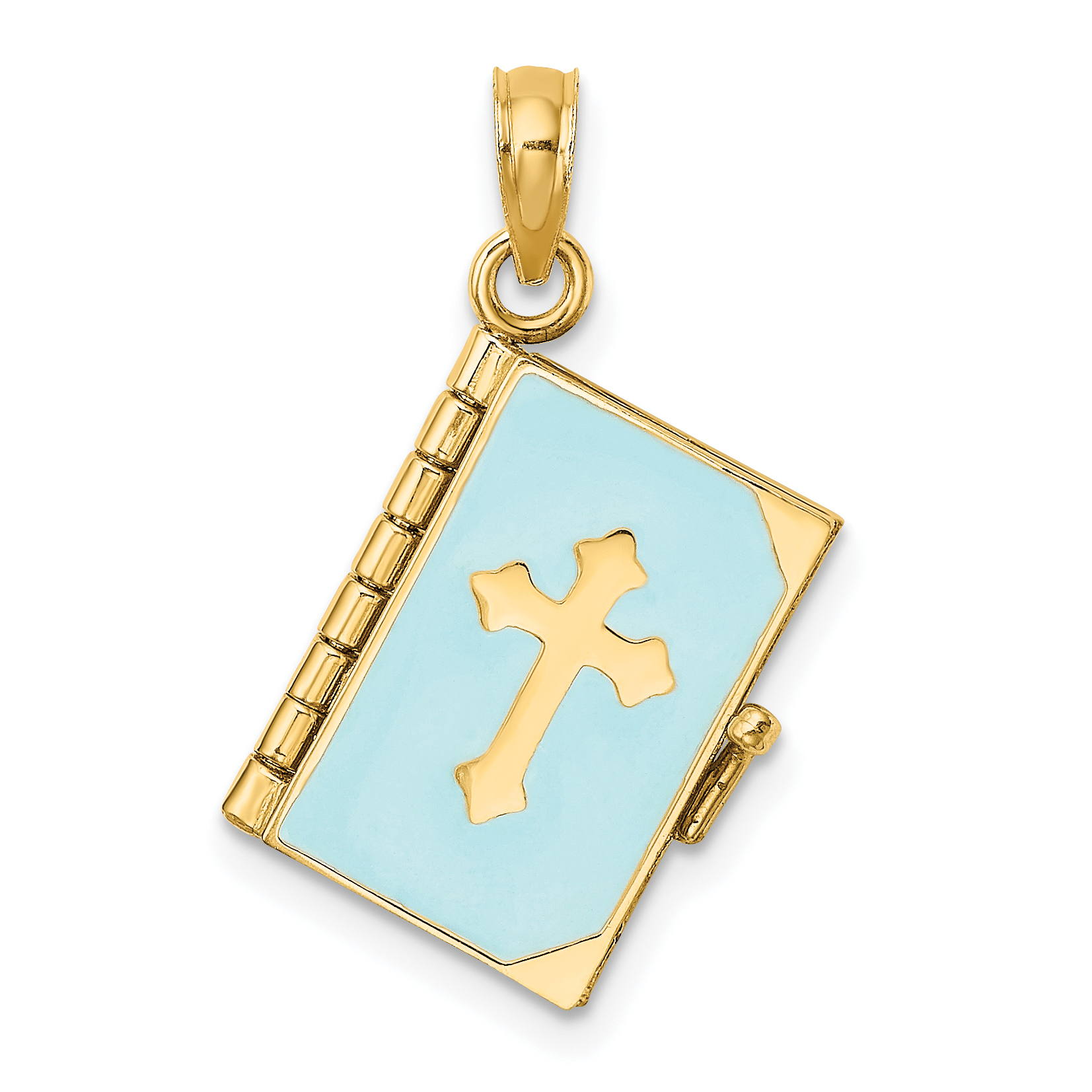 14K 3-D Blue Enamel Bible Book w/ Moveable Pages Charm (K6733)