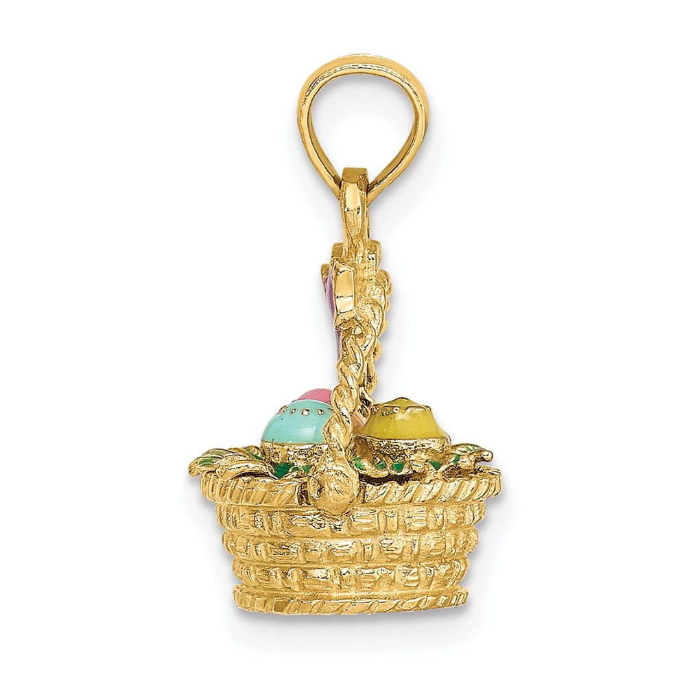 14K 3-D Enameled Easter Basket w/Bow and Eggs Charm (K6738)