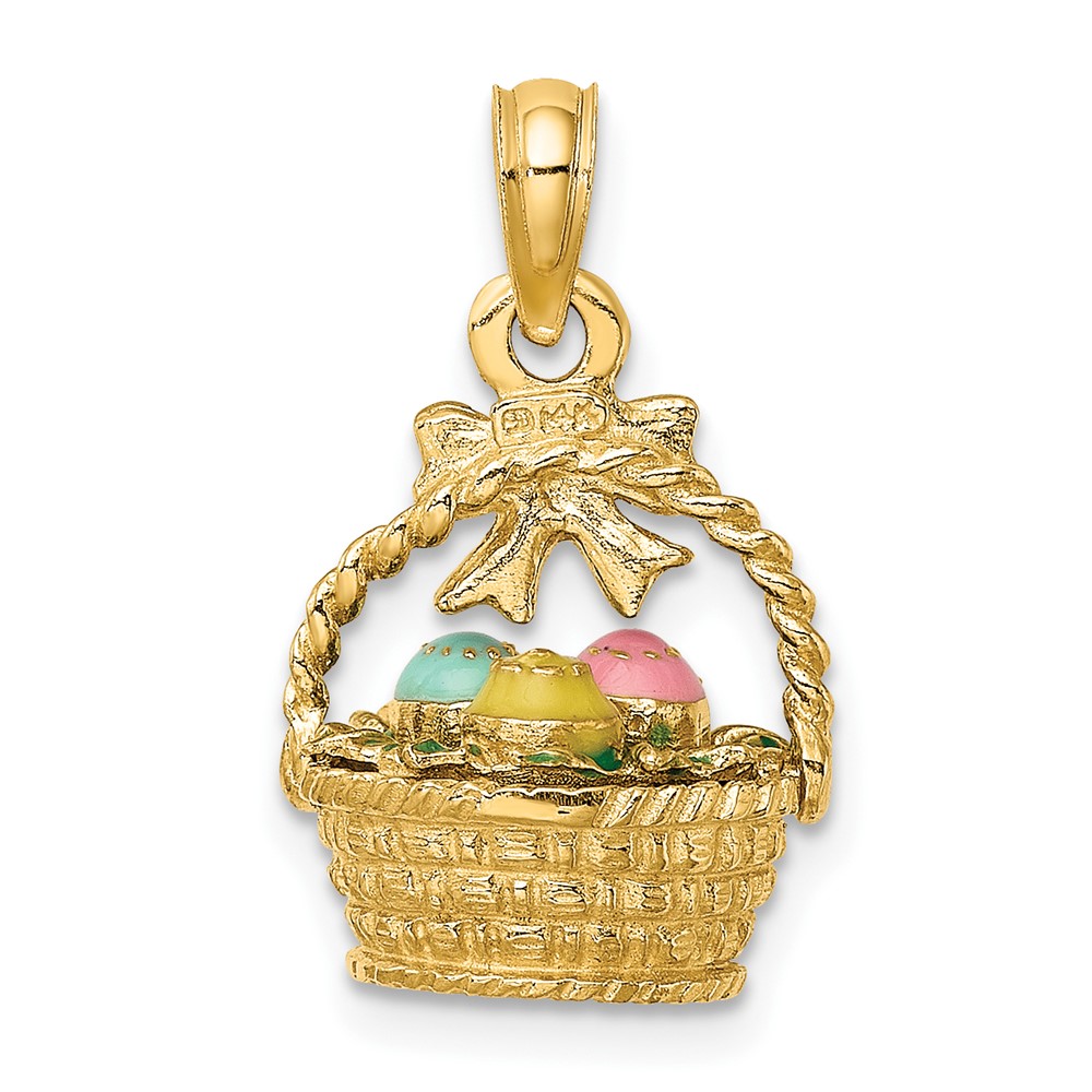 14K 3-D Enameled Easter Basket w/Bow and Eggs Charm (K6738)