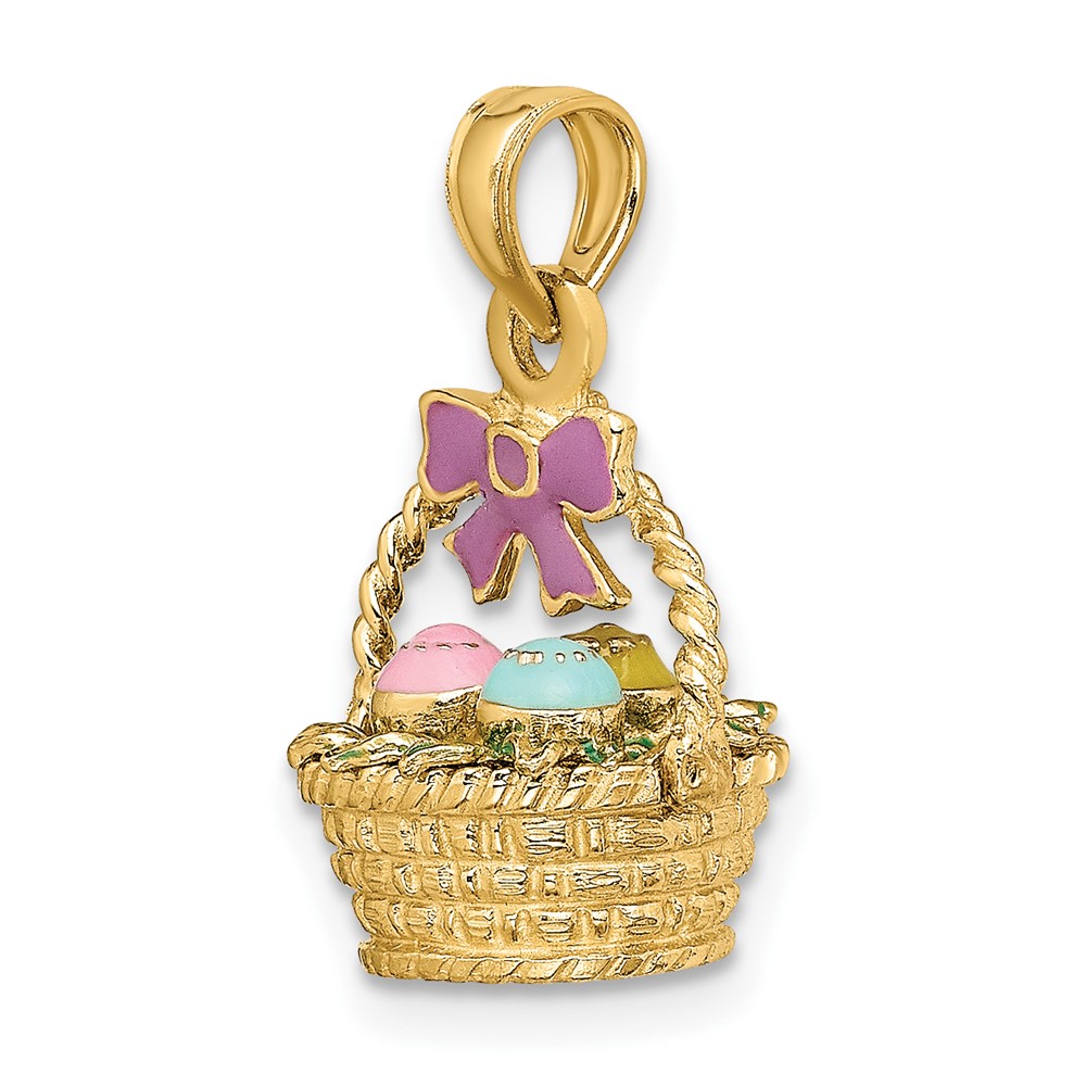 14K 3-D Enameled Easter Basket w/Bow and Eggs Charm (K6738)