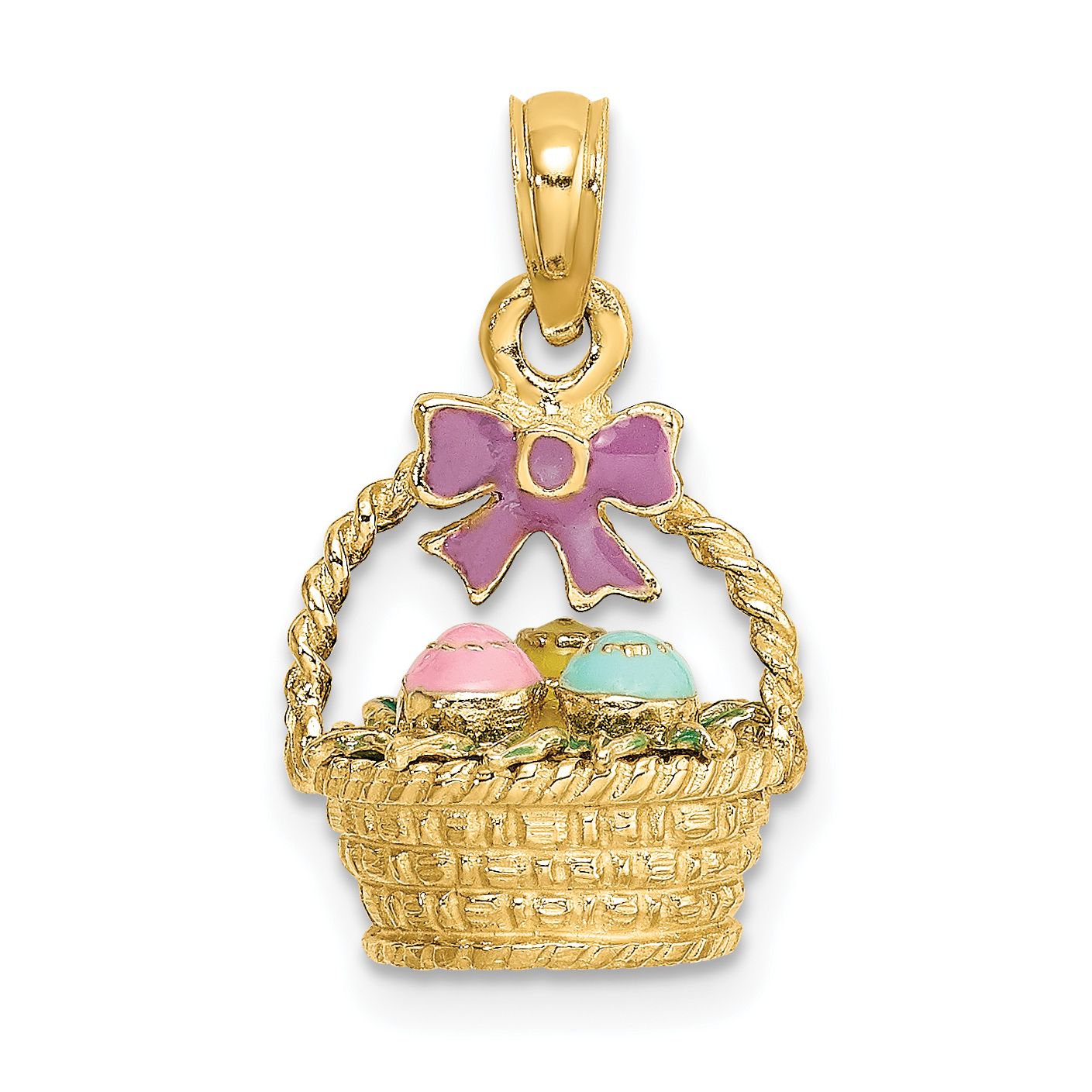14K 3-D Enameled Easter Basket w/Bow and Eggs Charm (K6738)