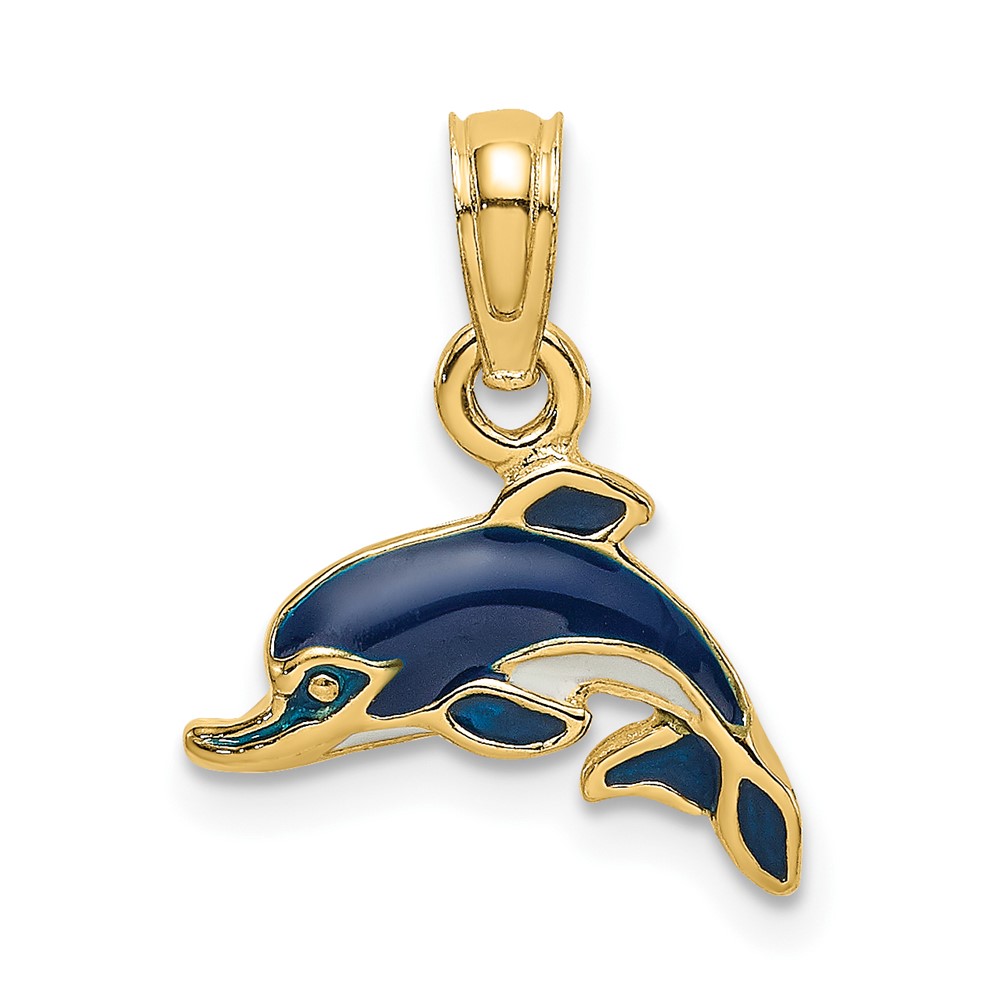 14K Blue Enamel Dolphin Charm (K6750)