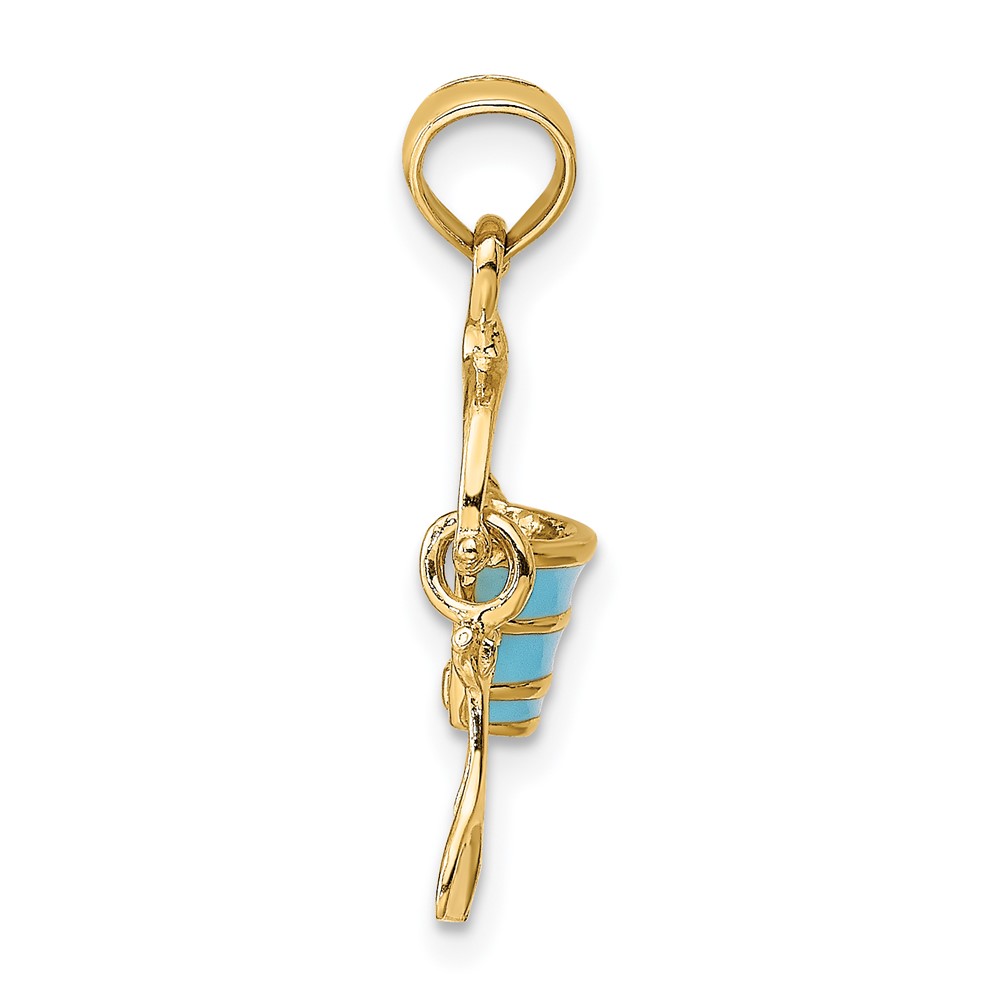 14K 2-D Aqua Enameled Beach Bucket w/Moveable Shovel Charm (K6767)