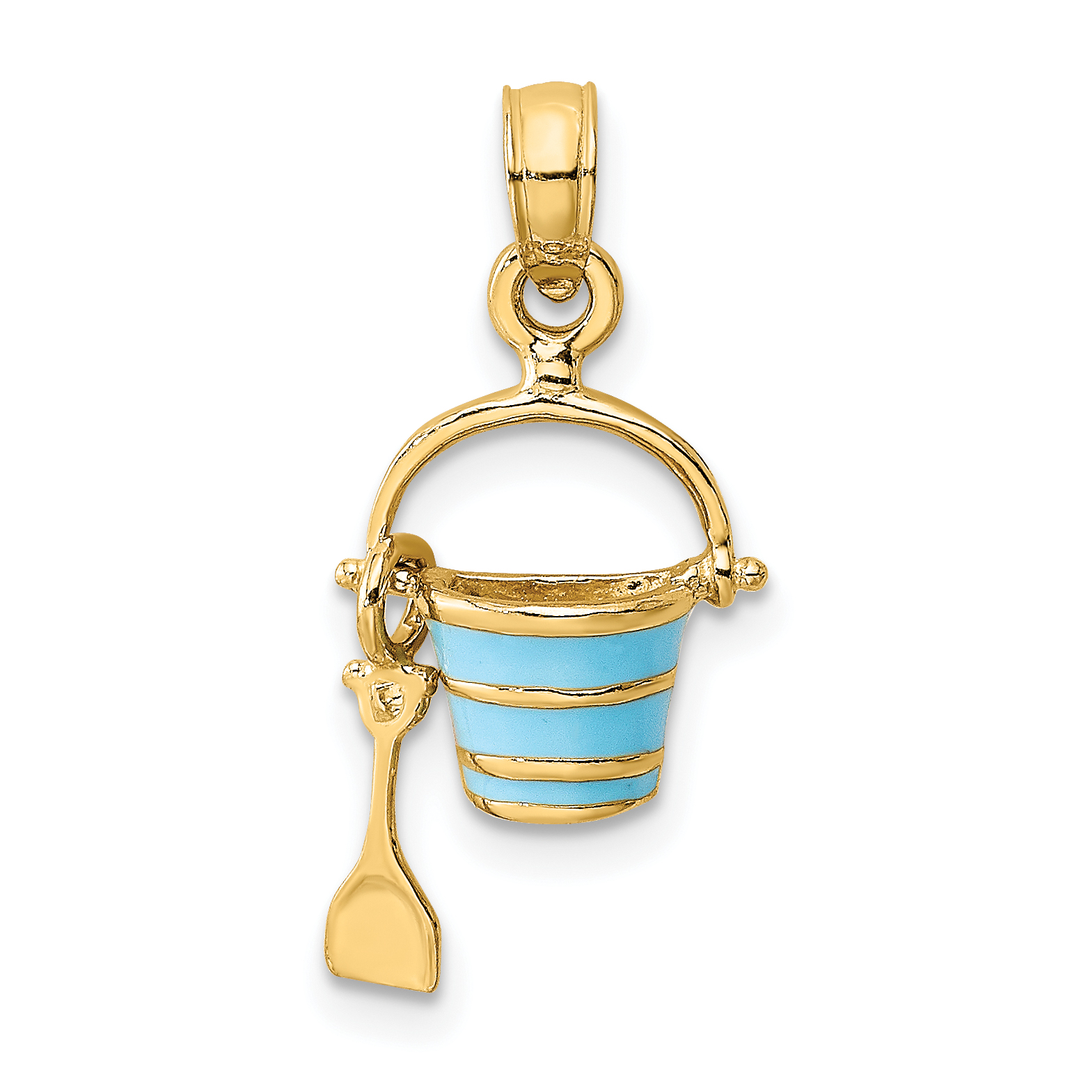 14K 2-D Aqua Enameled Beach Bucket w/Moveable Shovel Charm (K6767)