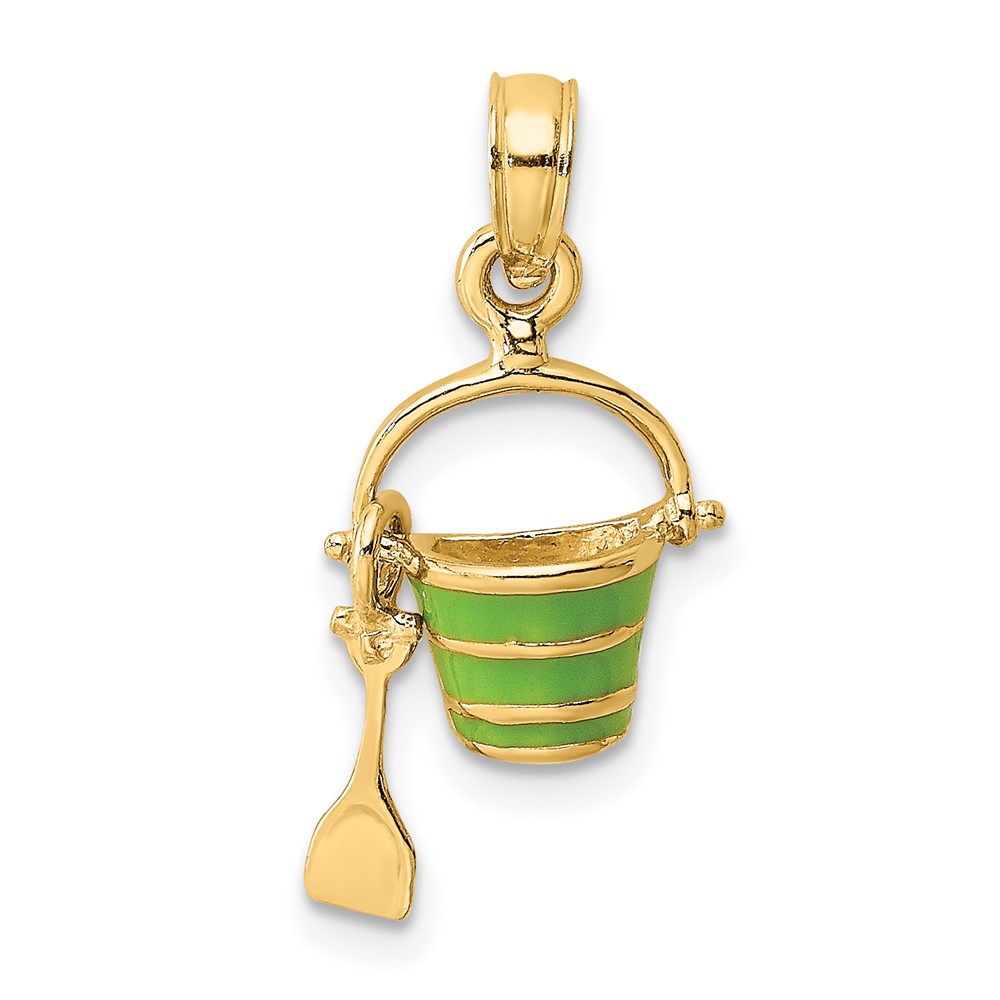14K 2-D Green Enameled Beach Bucket w/Moveable Shovel Charm (K6768)