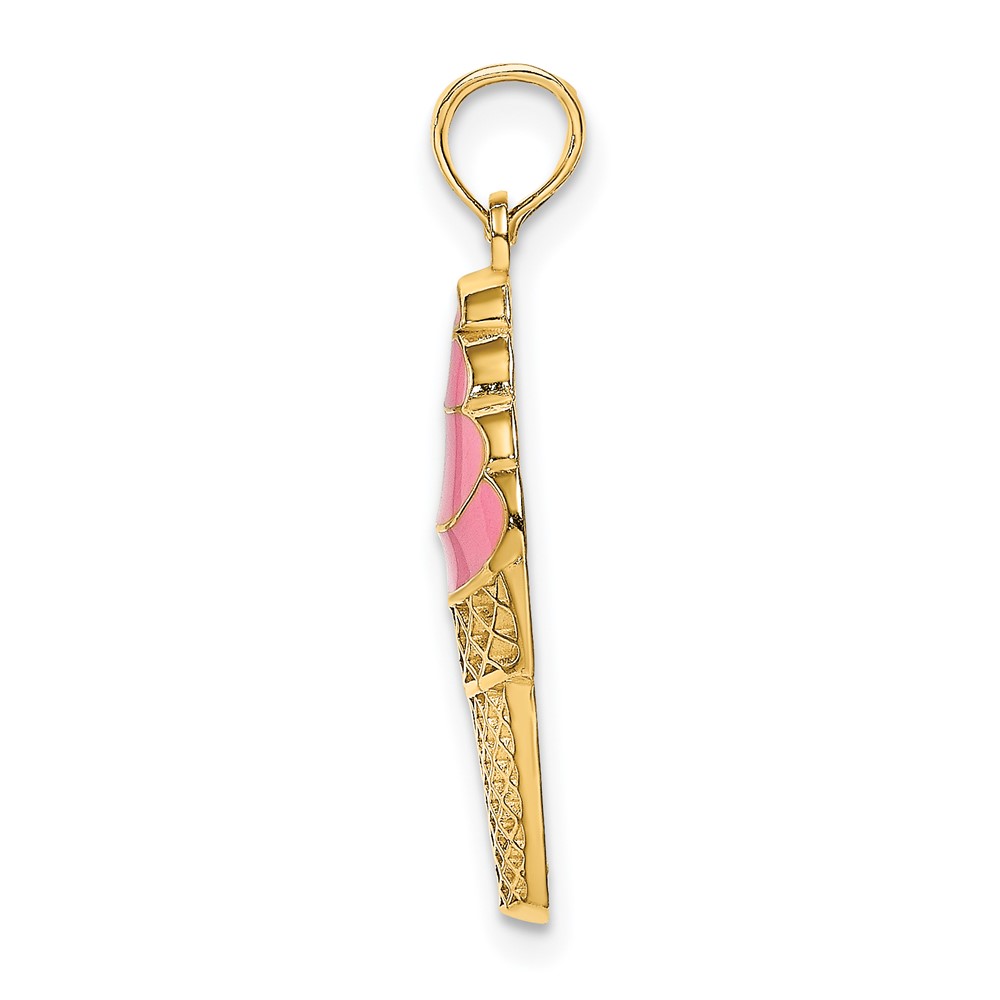 14K Pink Enameled Strawberry Ice Cream Cone Charm (K6799)