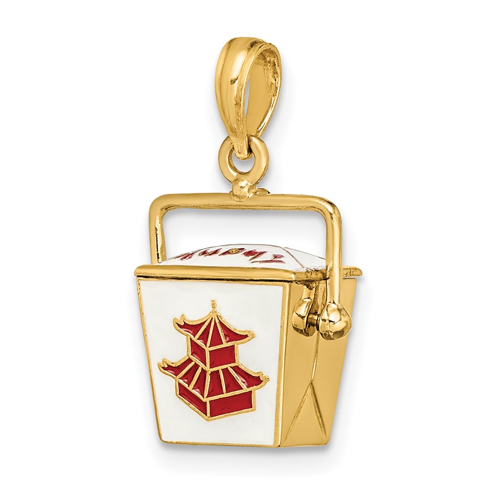 14K 3-D Enameled Moveable Chinese Take-Out Box Charm (K6807)