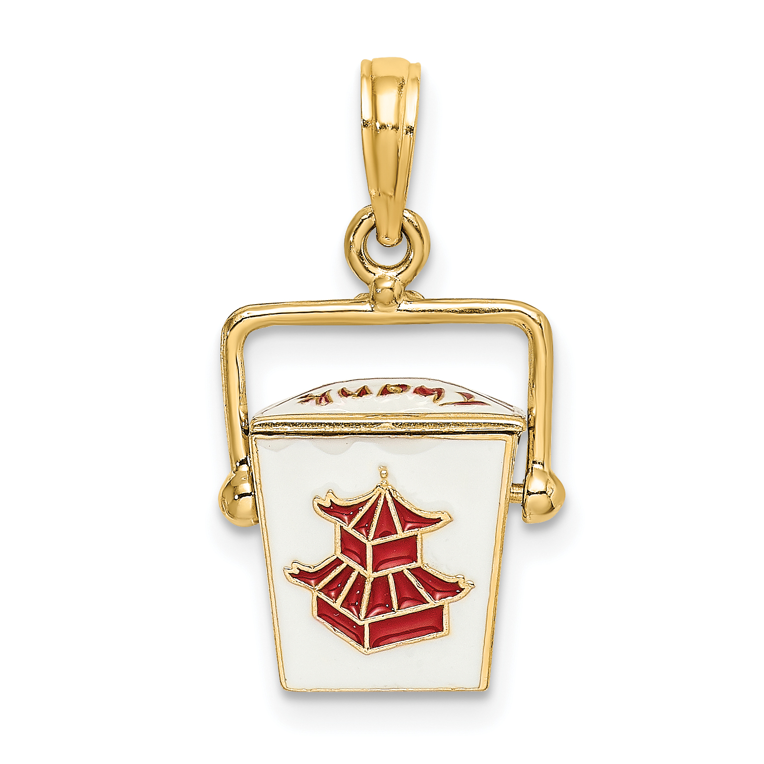 14K 3-D Enameled Moveable Chinese Take-Out Box Charm (K6807)