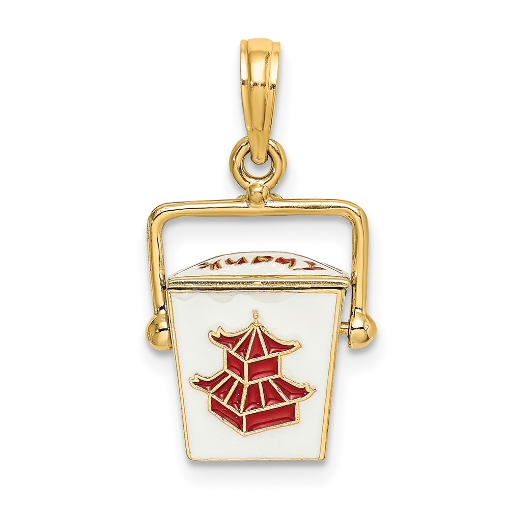 14K 3-D Enameled Moveable Chinese Take-Out Box Charm (K6807)