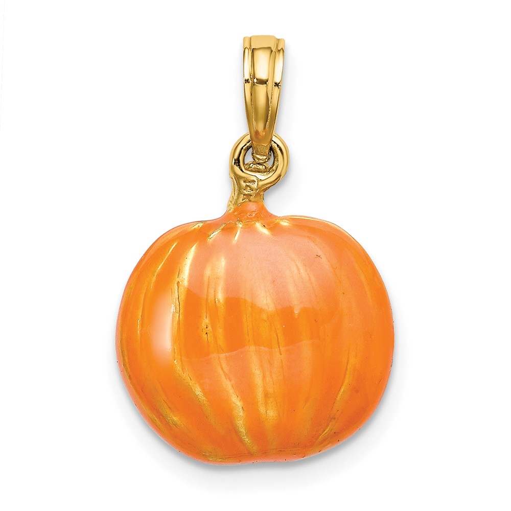14K 3-D Enameled Pumpkin w/Black Cat and Moon Charm (K6809)