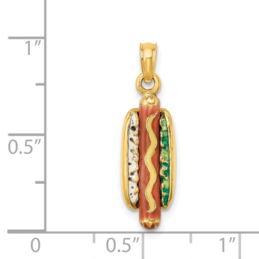 14K 3-D Enamel Hot Dog w/ Bun Charm (K6816)