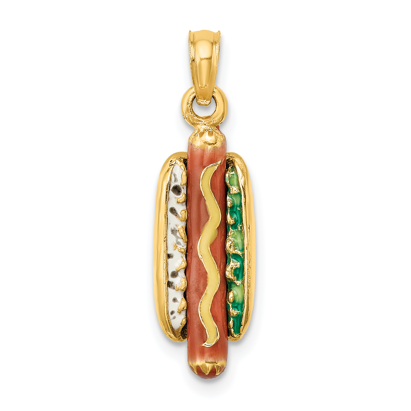 14K 3-D Enamel Hot Dog w/ Bun Charm (K6816)