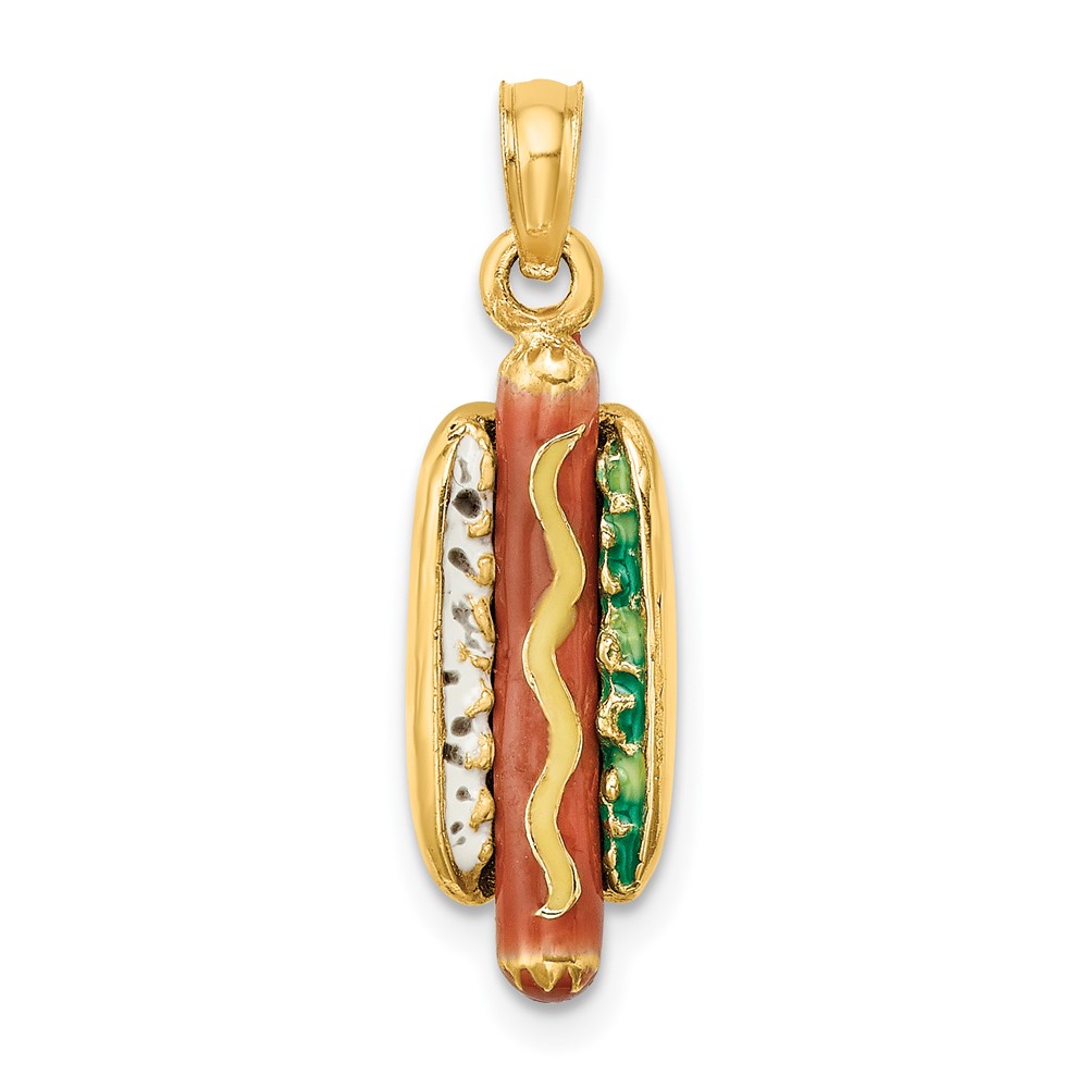 14K 3-D Enamel Hot Dog w/ Bun Charm (K6816)