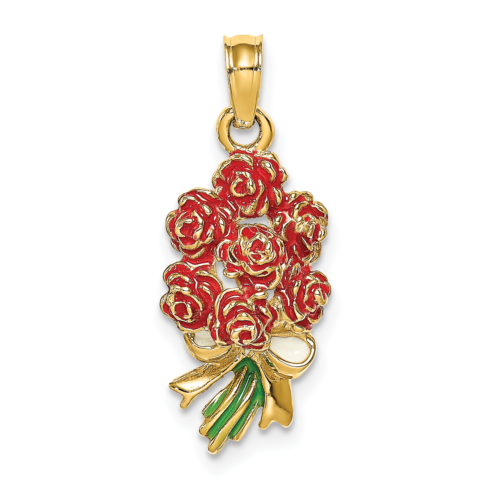14K Enameled Bouquet of Red Roses (K6825)