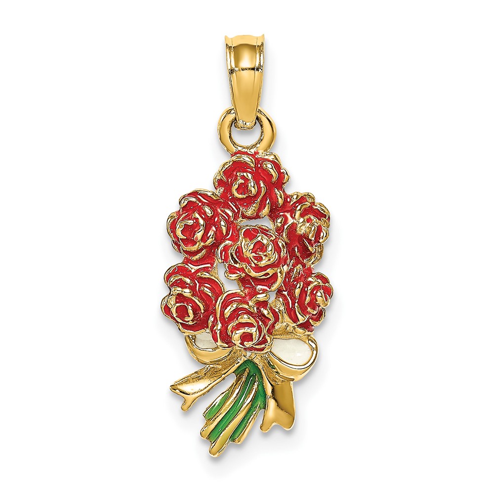 14K Enameled Bouquet of Red Roses (K6825)