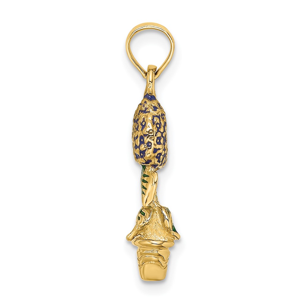 14K 3-D Enameled Lavender Hydrangea Flowers In Pot Charm (K6830)