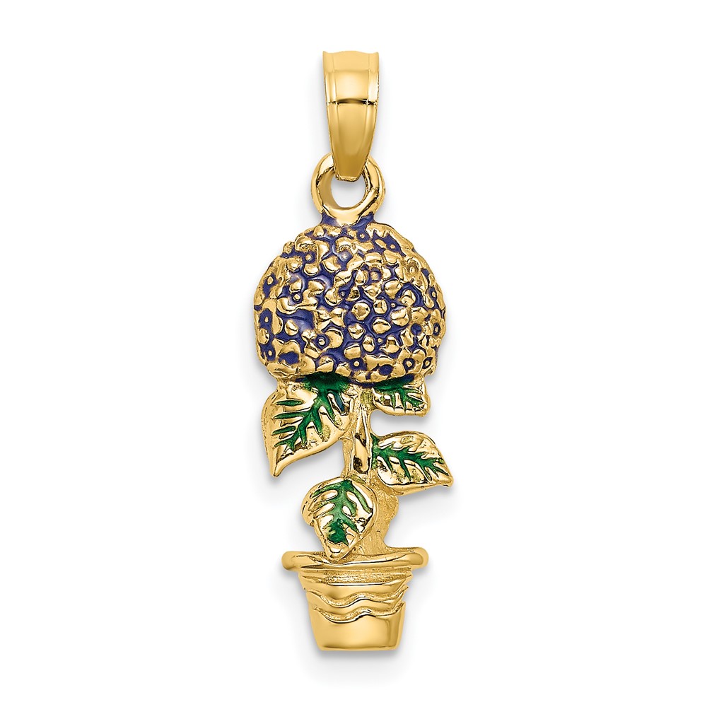 14K 3-D Enameled Lavender Hydrangea Flowers In Pot Charm (K6830)